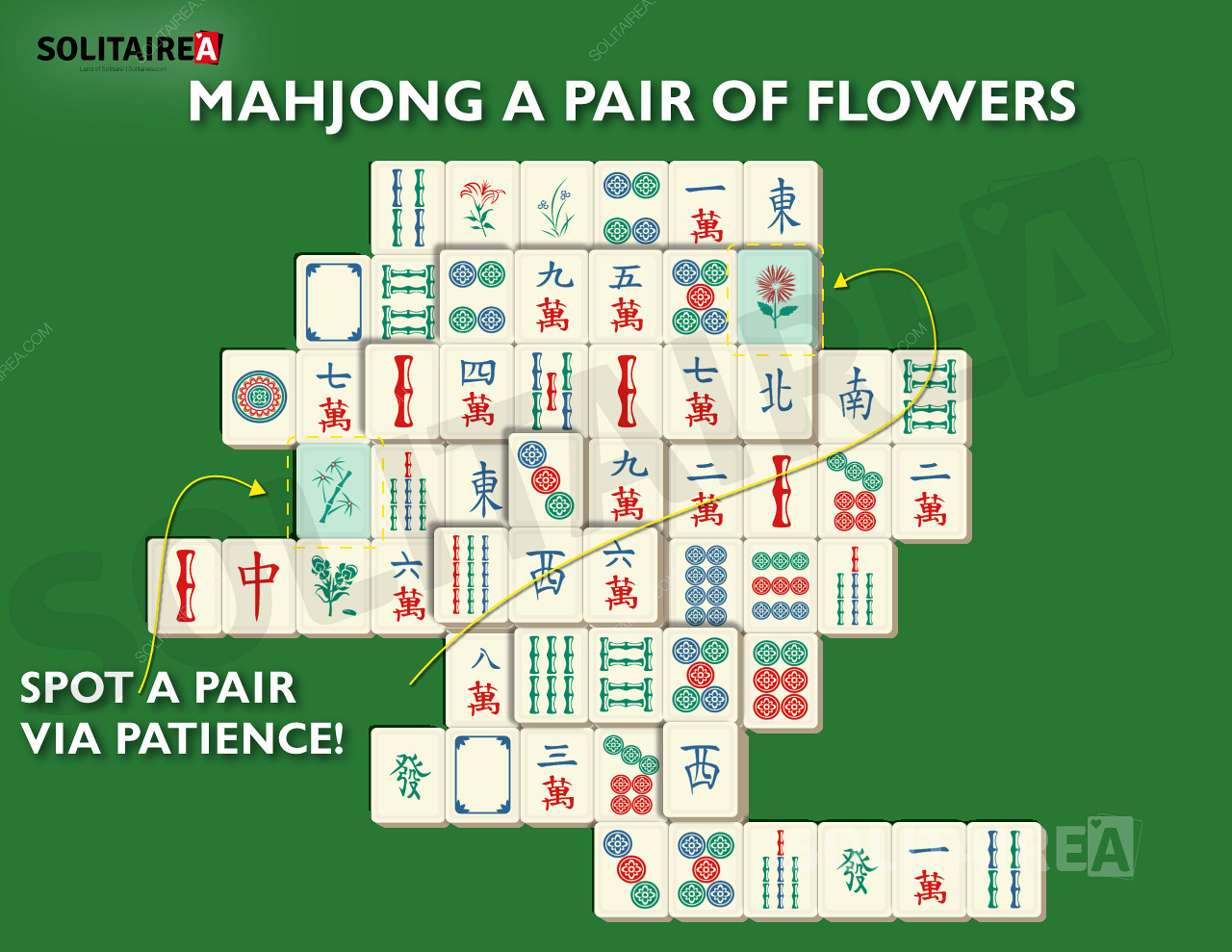 Obrázok hry Mahjong Solitaire zobrazujúci typický výber dlaždíc.